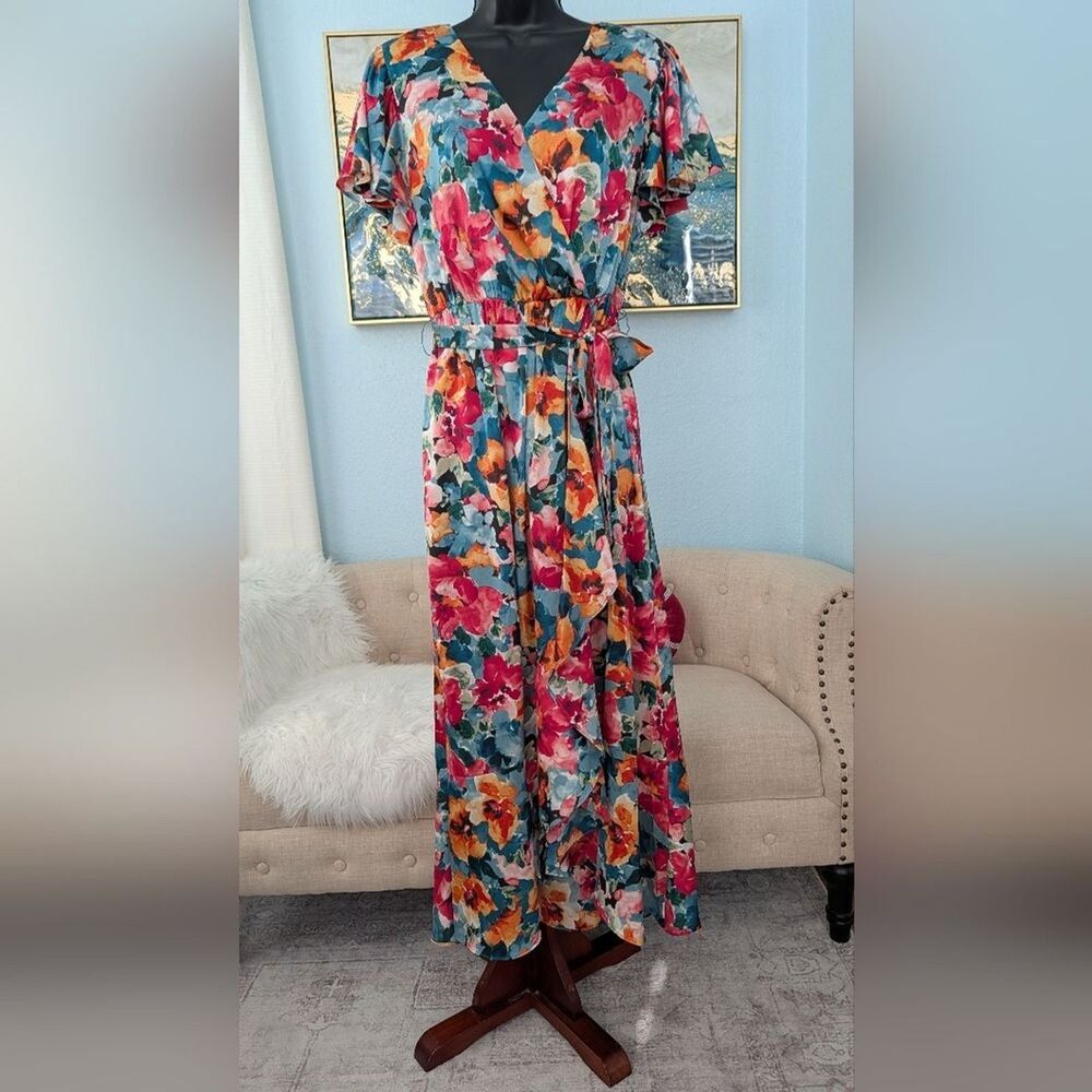 Nicole Miller Floral V-Neck Maxi Dress Size S - Picture 7 of 16
